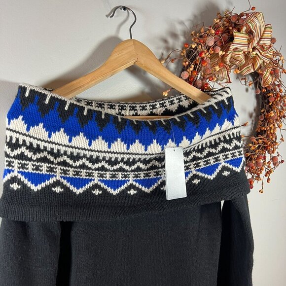 Lauren Ralph Lauren Black Label Fair Isle Off the Shoulder Sweater Dress Small - Picture 3 of 9